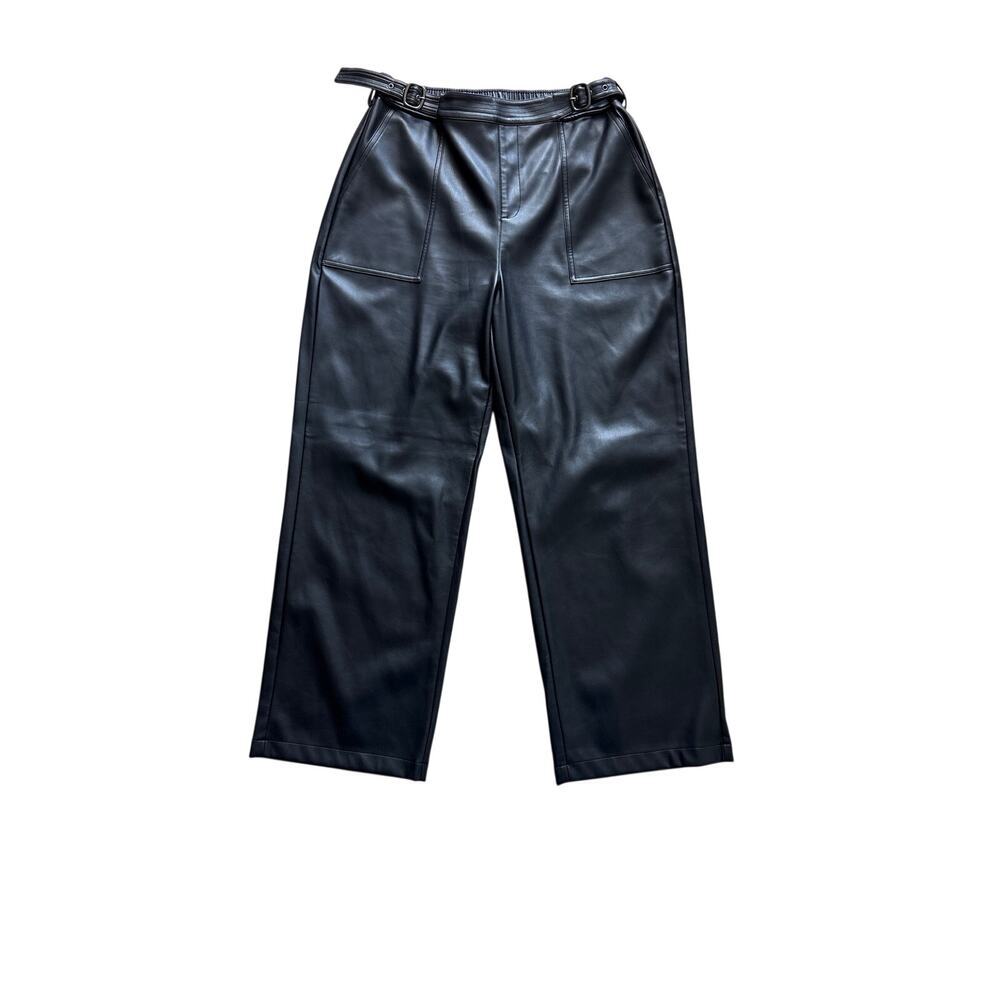 Bar III Black Faux Leather Wide Leg Pants Large
